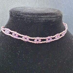 Y2K Robert Rose Purple Beaded Choker Necklace